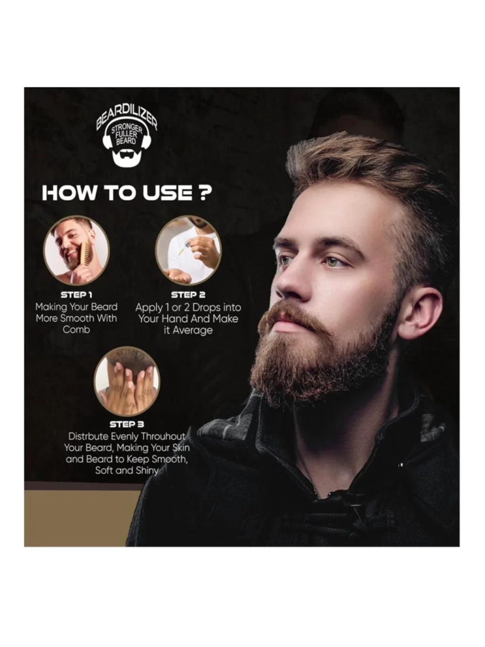 NEW Beard Oil for Men 100% Natural Growth Oil & Conditioner Argan Jojoba Vit E